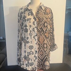 CHARLIE B Black and Brown Patterned Button Down Shirt
